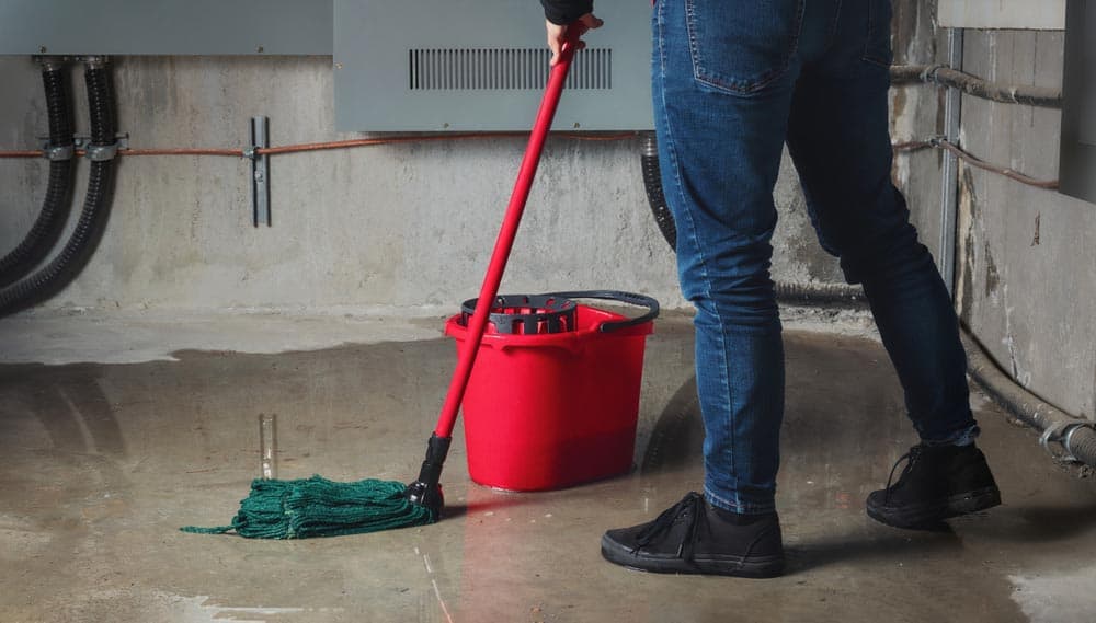 Woman mopping flood from water leaks New Port Richey, FL